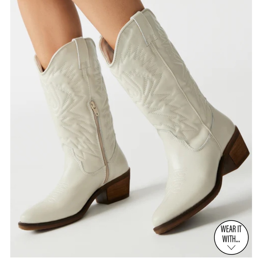 Steve Madden Hayward White Leather Boots - Picture 2 of 5